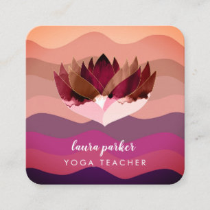 Carte De Visite Carré Lotus Mandala Méditation Yoga Bohème Violet