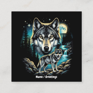 Carte De Visite Carré Loup Graphique Rétro Vintage 90s Clair de Lune Sau