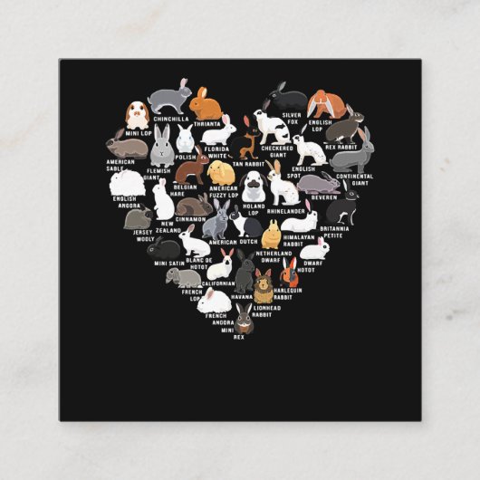 Carte De Visite Carré Love Bunnies Funny Rabbit Heart (Devant)