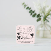 Carte De Visite Carré Love Snap Share Camera Hearts Script Etsy Business (Debout devant)