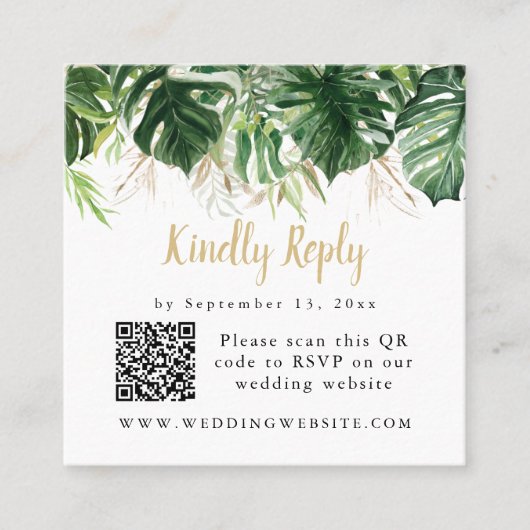 Carte De Visite Carré LUANA Tropical Greenery Beach Wedding QR Code Squ (Devant)