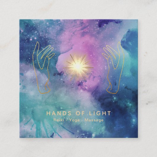 Carte De Visite Carré Lumière cosmique d'étoiles d'univers curatif de (Devant)