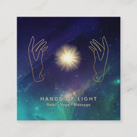 Carte De Visite Carré Lumière cosmique d'étoiles d'univers de main (Devant)