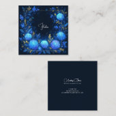 Carte De Visite Carré Luminous Blue Floral Gold Celestial Frame Midnight (Devant / Derrière)