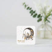 Carte De Visite Carré Lune céleste noire avec plumes d'or (Debout devant)