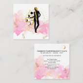 Carte De Visite Carré *~* Lune Cosmic Black Goddess Gold Rays Crystals (Devant / Derrière)