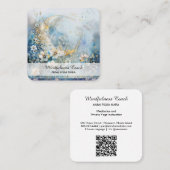 Carte De Visite Carré *~* Lune Ethérée Fleurs blanches QR Floral AP70 (Devant / Derrière)