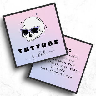 Carte De Visite Carré Lunettes de crâne tendance Tatouage Artiste Girly 