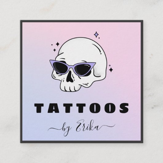 Carte De Visite Carré Lunettes de crâne tendance Tatouage Artiste Girly (Devant)