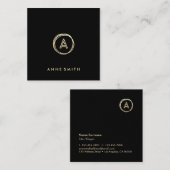 Carte De Visite Carré Luxe Chic Gold Circle Moderne Monogramme Noir (Devant / Derrière)