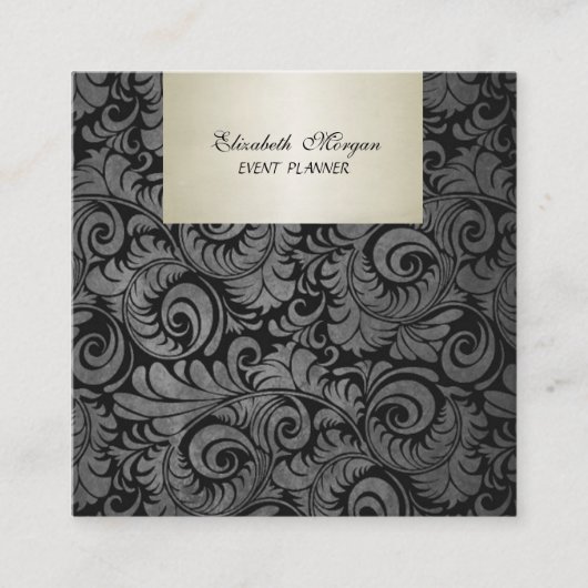Carte De Visite Carré Luxe Classique Elégant, Damas (Devant)