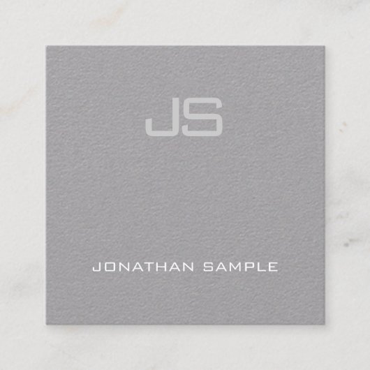 Carte De Visite Carré Luxe Créatif Moderne Monogramme Premium Gris Plat (Devant)
