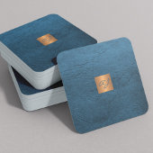 Carte De Visite Carré Luxe élégant cuir bleu cuivre or monogramme