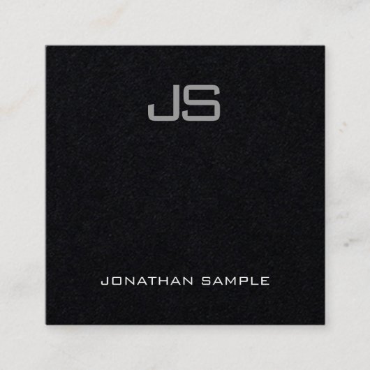 Carte De Visite Carré Luxe Elegant Moderne Monogram Premium Noir Plain (Devant)