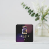 Carte De Visite Carré Luxe Faux Gradient Violet et Bourgogne 2 Photos (Debout devant)