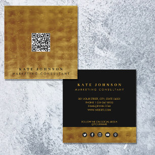 Carte De Visite Carré Luxe Gold & Black QR Code Carré de médias sociaux