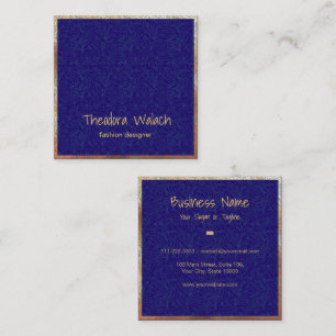Carte De Visite Carré Luxe Gold Blue Floral Professional