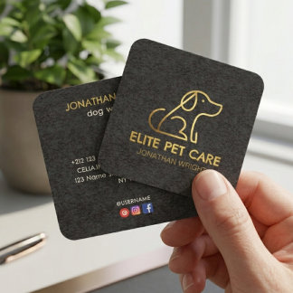 Carte De Visite Carré Luxe Gold Foil Vertical Dog Walker & Pet Sitter 