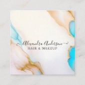 Carte De Visite Carré Luxe Holographique Opal Agate Marbre Or Détails (Devant)