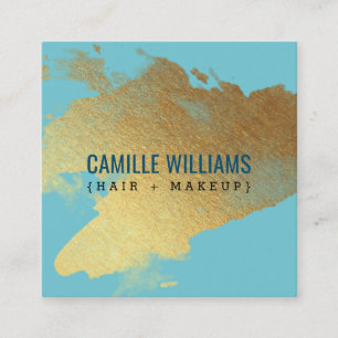 Carte De Visite Carré LUXE MINIMALIST glam faux feuille d'or splash aqua
