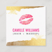 Carte De Visite Carré LUXE MINIMALIST luxe or rose aquarelle baiser (Devant)