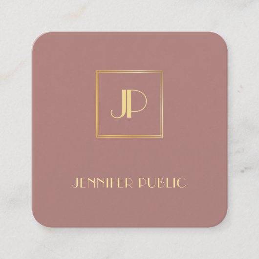 Carte De Visite Carré Luxe moderne et élégant en or Modèle (Devant)
