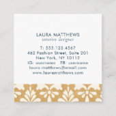 Carte De Visite Carré Luxe moderne Gold Navy Damask Professional (Dos)