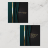 Carte De Visite Carré Luxe or vert élégant notariat simple glam (Devant / Derrière)