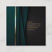 Carte De Visite Carré Luxe or vert élégant notariat simple glam (Dos)