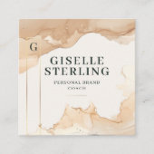 Carte De Visite Carré Luxe QR Code Aquarelle Beige Or Foil (Devant)