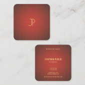 Carte De Visite Carré Luxe rouge de modèle de monogramme élégant moderne (Devant / Derrière)