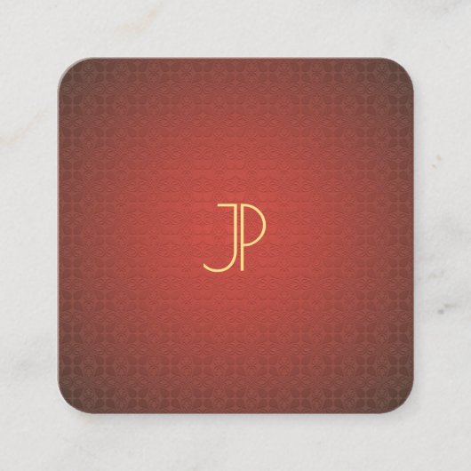 Carte De Visite Carré Luxe rouge de modèle de monogramme élégant moderne (Devant)