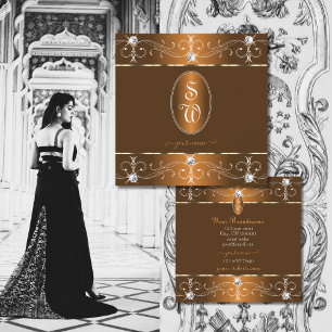Carte De Visite Carré Luxueuse cannelle Orange Brown ornement Monogramme