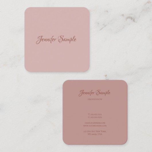 Carte De Visite Carré Luxueux Arrondi Moderne Élégant Texte À Main (Devant / Derrière)