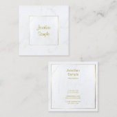 Carte De Visite Carré Luxueux Marbre blanc moderne Gold Script Plain (Devant / Derrière)