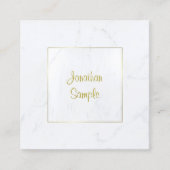 Carte De Visite Carré Luxueux Marbre blanc moderne Gold Script Plain (Devant)
