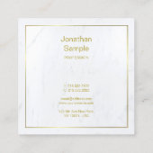 Carte De Visite Carré Luxueux Marbre blanc moderne Gold Script Plain (Dos)