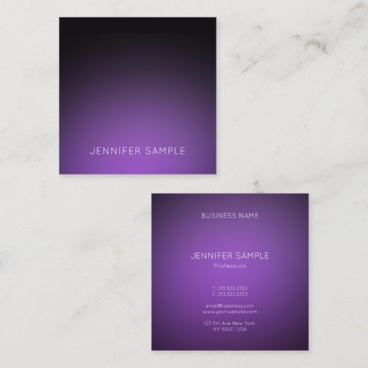 Carte De Visite Carré Luxueux Moderne Propre Design élégant Purple Plain (Devant / Derrière)