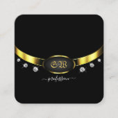Carte De Visite Carré Luxueux noir et or avec diamants Monogram (Devant)