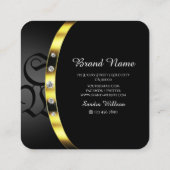 Carte De Visite Carré Luxueux noir et or avec diamants Monogram (Dos)