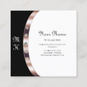 Carte De Visite Carré Luxueux Rose or noir et blanc avec Monogramme (Dos)