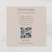 Carte De Visite Carré Luxury QR code Beige and Gold Lash Technician (Dos)