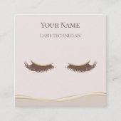 Carte De Visite Carré Luxury QR code Beige and Gold Lash Technician (Devant)