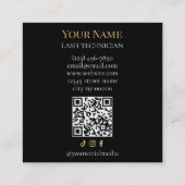 Carte De Visite Carré Luxury QR code Black and Gold Lash Technician (Dos)