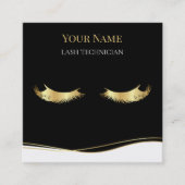 Carte De Visite Carré Luxury QR code Black and Gold Lash Technician (Devant)