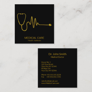 Carte De Visite Carré Luxury Stethoscope ECG Wave EKG Line Gold Medical
