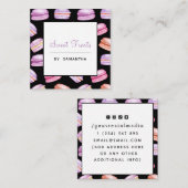 Carte De Visite Carré Macarons violets Motifs Sucres Traitements Dessert (Devant / Derrière)