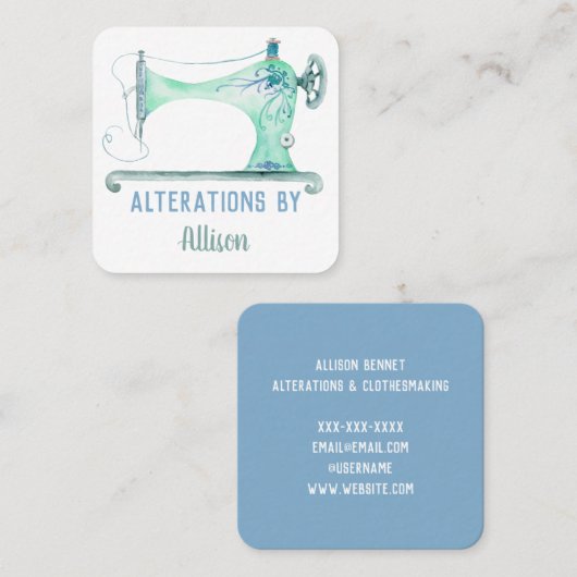 Carte De Visite Carré Machine à coudre Carré d'aquarelle Seamstress (Devant / Derrière)