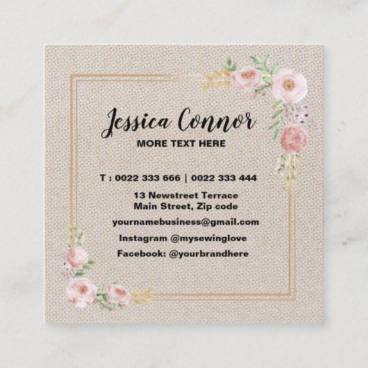 Carte De Visite Carré Machine à coudre Crème Arrière - plan blanc cassé (Dos)