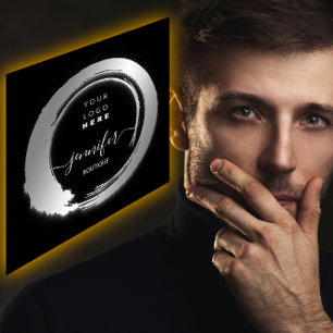 Carte De Visite Carré Magasin de LOGO QR personnalisé en argent noir